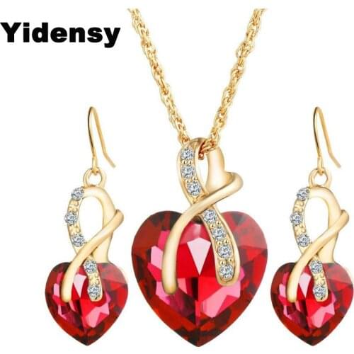 Yidensy Fashion Crystal Rhinestine Heart Pendant Necklace Gold Color Chain Short Necklaces Collier for Women Female Jewelry Gift