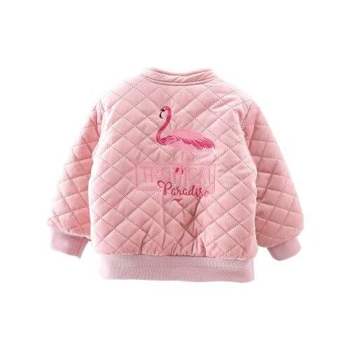 Fashion Girls Short Single Breasted Cotton Jackets 2019 Spring New Baby Girl Pink Flamingo Embroidered Coats Diamond Check Coat