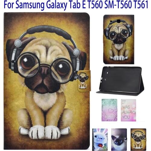 Fashion Cartoon Painted Case For Samsung Galaxy Tab E 9.6" T560 SM-T560 T561 Case Cover Funda Stand Elephant Fox Owl Panda Dog