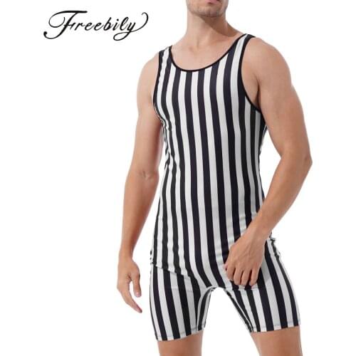 Men Pajamas Jumpsuit Homewear Striped Sleeveless Comfortable Leisure Sleepwear Rompers Nightwear Wrestling Singlet Bodysuit
