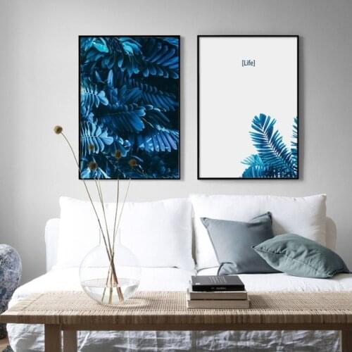 Wall Art Canvas Painting Tropical Plant Blue Leaves Quotes Nordic Fashion Pictures For Living Room Bedroom Modern Home Decor