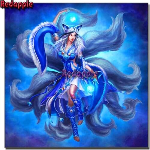 New arrival DIY Diamond Painting Fantasy Nine Tailed Fox Girl Full Diamond Embroidery blue anime Cross Stitch Kits Wall Art Home