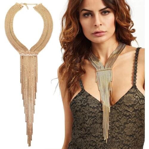 Boho Ethnic Long Tassel Pendants Chokers Necklace Women Vintage Punk Collars Statement Necklaces Jewelry Multi-layerJewelry gift