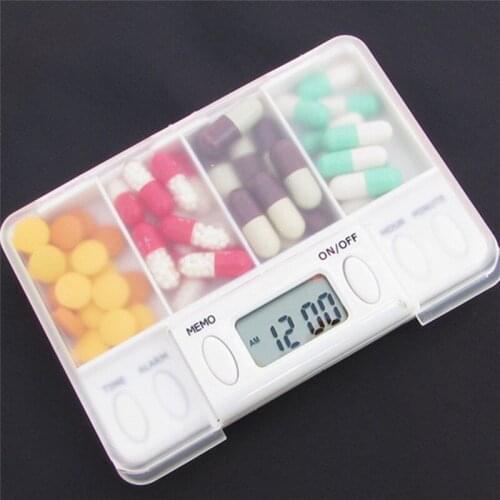 Storage Plastic Pill Box WithTimer Weekly Pillbox Medication Organizer Alarm Cases Pill Case Portable Reminder Drug Box