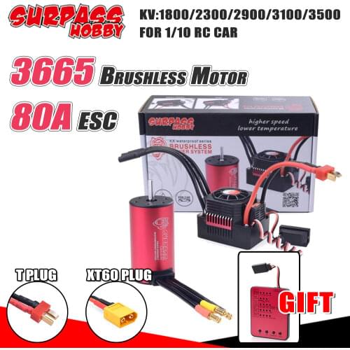 SURPASS HOBBY Combo 3665 Brushless Motor Waterproof 80A ESC T/XT60 PLUG Program Card Gift for 1/10 RC Car Tamiya Traxxas Scx10