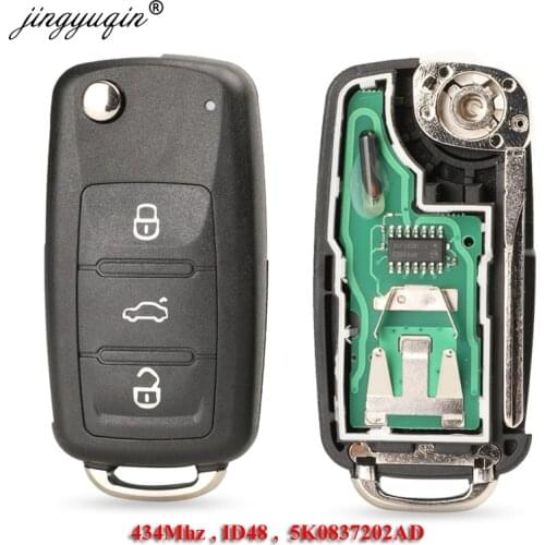 Jingyuqin 10X for VW Polo Sedan Golf 6 Passat B6 Volkswagen Touran Bora Flip Key 5K0837202AD 434Mhz ID48 Remote Control Car Keys