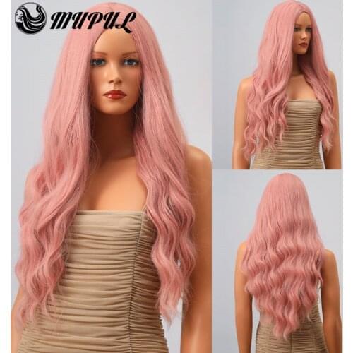 Cosplay Long Pink Wave Colored Nutural Synthetic Wigs For Black White Women Fiber Hair Daily Heat Resistant Party Female Wig