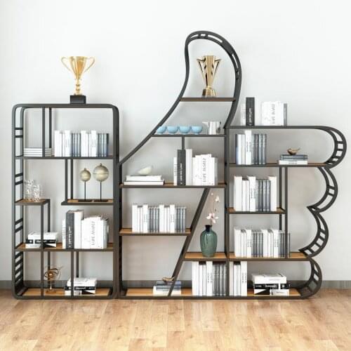 Nordic iron solid wood bookshelf shelf simple modern study creative floor childrens bookcase office