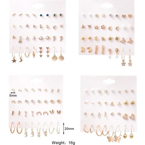Stud Earrings Set Pendientes Mujer Assorted Earring Set for Women Girl Star Moon Fashion Jewelry Boucle Oreille Femme Oorbellen