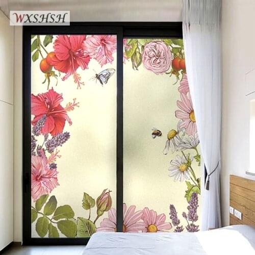 Fresh Flowers Static Cling Window Film Custom Size Sun-Blocking Removable Reusable Home Security Decorative Frosted Tint-Film