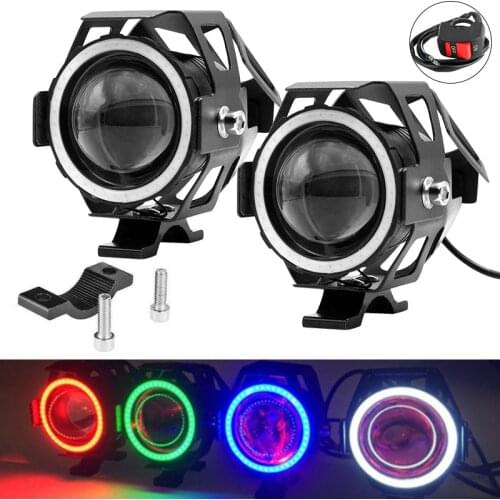 Motorcycle LED Spotlight White Blue Red Angel eye devil eye Motorbike Headlight U7 Hi/Lo beam Flashing DRL bright auxiliary lamp