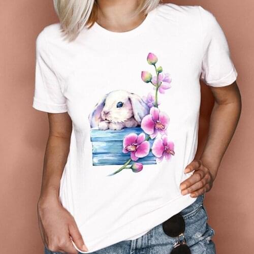 Women Graphic Rabbit Printing Animal Cute 90s Clothing Summer Spring Lady Clothes Tops Tees Print Female Tshirt T-Shirt