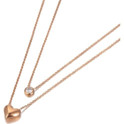 Bohemia Design Double Layer Heart Pendant Necklaces For Women Stainless Steel CZ Crystal Chain Choker Necklace N20149