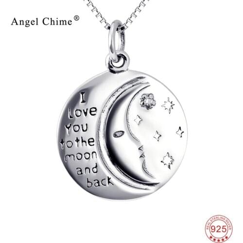 I Love You To The Moon And Back Round Pendant 925 Sterling Silver Choker Necklace Moon Star Charm Statement Necklaces