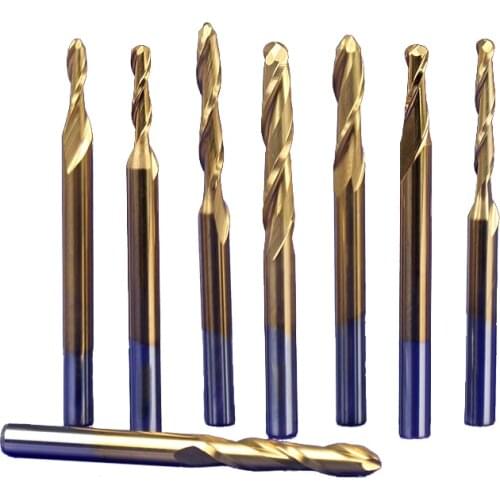 1pc Titanium Coat Carbide 2 Flutes Spiral End Mills round bottomed Double Flutes Milling Cutter