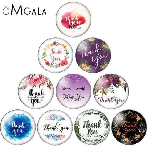 Art Paintings Flowers Thank you Phras 10pcs 10/12/14/16/18mm/20mm/25mm Round photo glass cabochon demo flat back Making findings