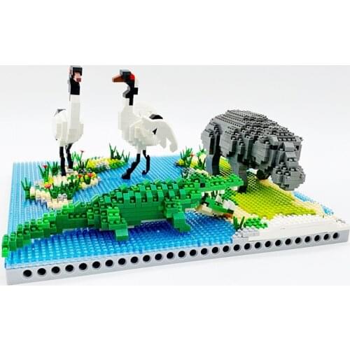 1860PCS 6623 Animal World Hippo Alligator Crane Bird Flower River Model Mini Diamond Blocks Bricks Building Toy for Children