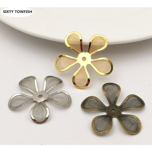 10 Pieces/lot 29mm Gold color/White K/Antique Bronze Metal Filigree Flowers Slice Charms Pendant Base Setting DIY Components