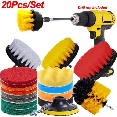 20Pcs/Set Drill Brush Electric Brush Polish Pad Set Detailing Brushes Carpet Brush Car Cleaning Brush For Car Wheel Rim Washing