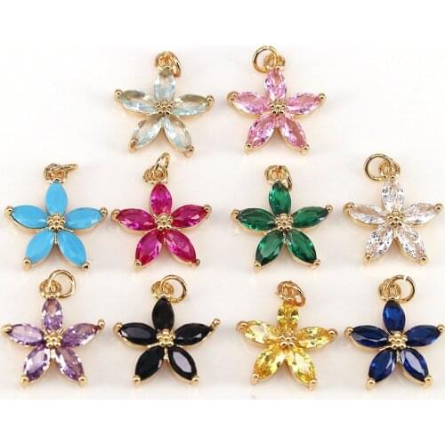 20Pcs Fashion Jewelry Colorful CZ Micro Pave Gold Plated Flower Pendant For Earring Necklace Charms