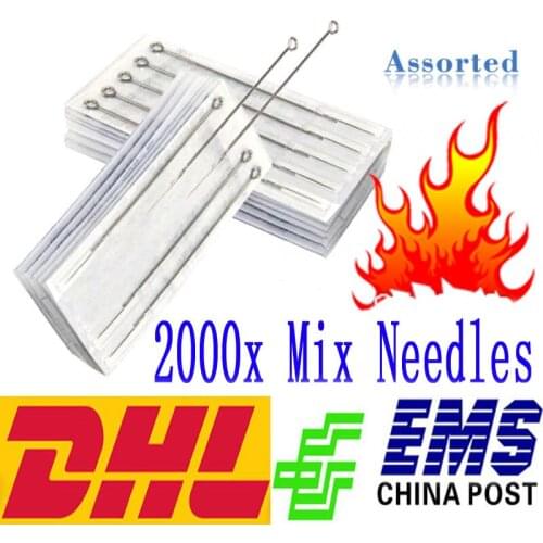 2000 PCS Assorted Size Disposable Sterile Tattoo Needles For Tattoo Machine Gun Ink Cups Tips Kits
