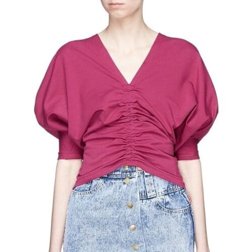 2018 New Arrival Summer Fashion Elegant Goddess Slim Blouses Women V-Neck Puff Sleeve Garment T1806020-6