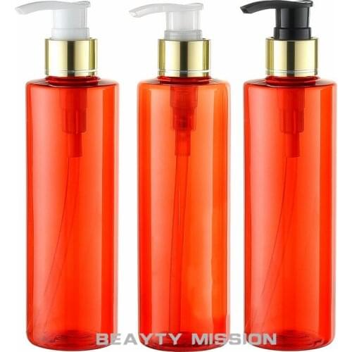 24 pcs 250ml red body cream aluminum screw lotion pump cosmetic plastic bottles,250g liquid soap shampoo bottle with dispenser