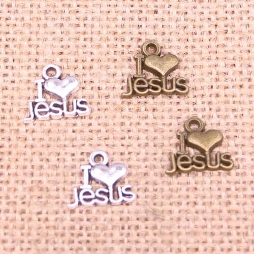 35pcs I love jesus Charms Antique Bronze Plated Pendants Handmade Decoration Vintage For DIY Jewelry Making Findings 15*13mm