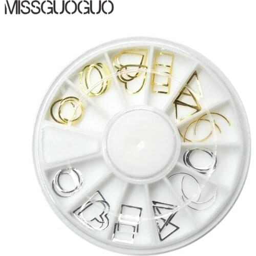 6 shapes Gold and silver Nail Studs 3D Nail Art Decoration Round Square Triangle Mixed Accessories in Wheel for DIY nails