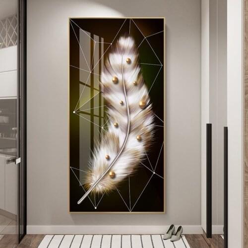 Abstract Golden Feather Painting Mural Light Luxury Canvas Painting Modern Poster Printing Living Room Bedroom Mural Nordic Art