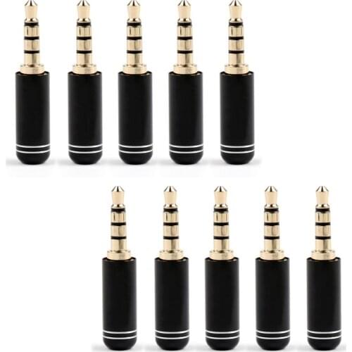 Areyourshop 10pcs lot Dropshipping Upgraded 4 Pole Earphone Copper Gold Plated 3.5mm Male Stereo Jack Plug