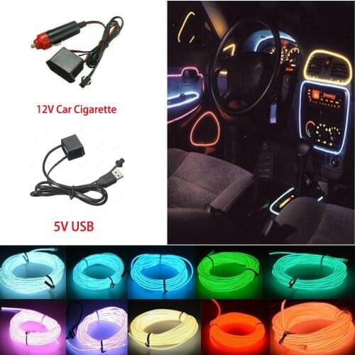 2M 5M car EL Wire led strip Atmosphere light for DIY flexible AUTO interior Lamp Party decoration lights Neon strip DC12V 5V USB