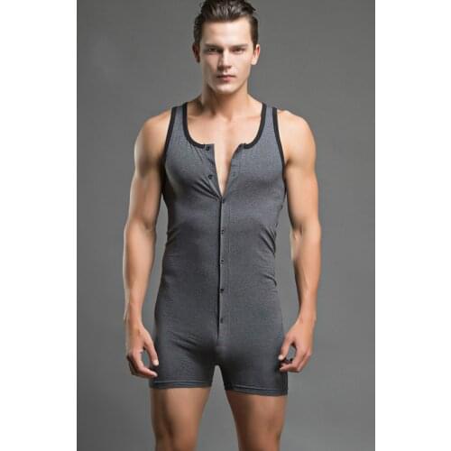 Sleeveless Men Bodysuit Comfortable Cotton Lingerie Sexy Soft Undershirt Wrestling Singlet Short Jumpsuit One-piece Underwear