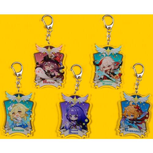 Genshin Impact Kaedehara Kazuha Barbara Gunnhildr Acrylic Keychain Badge Cartoon Cosplay Key Chain Pendant Props Accessories