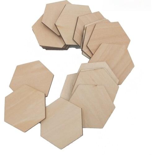 100pcs 20mm 0.78inch Wood Hexagon Cutout Shapes Unfinished Wood for Party Wedding Home DIY Crafts