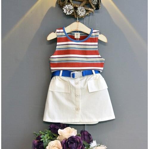 2021 childrens sets summer Korean style baby fashion suit girls color striped vest kids skirt two-piece toddler clothes