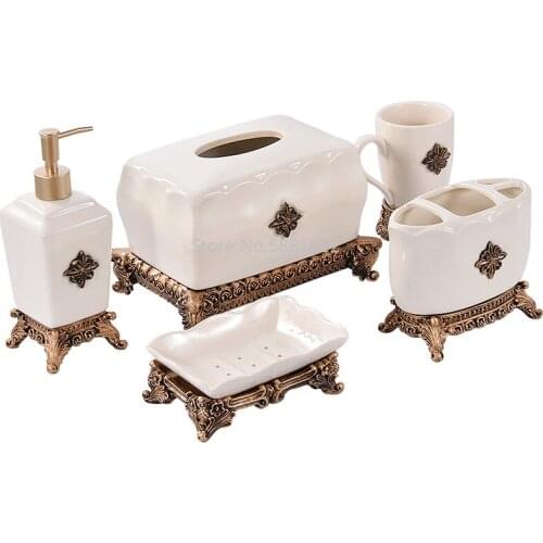 European Ceramic Bathroom Five-piece Sets Bathroom Supplies Creative Brush Cups Mouthwash Cup Bathroom Wash Kit New Arrival Hot
