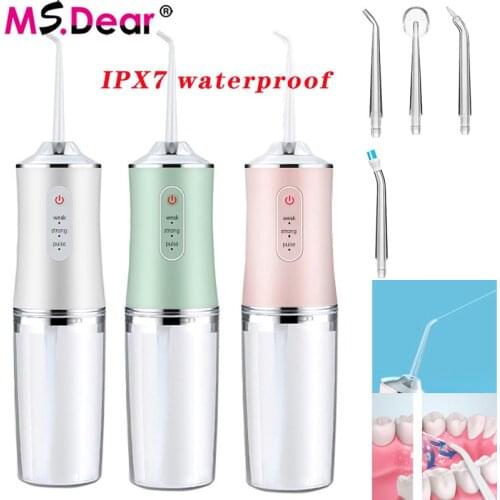 220ML Oral Irrigator Dental Water Flosser teeth whitening 3 Modes USB Rechargeable IPX7 Waterproof Teeth Cleaner 4 Nozzles