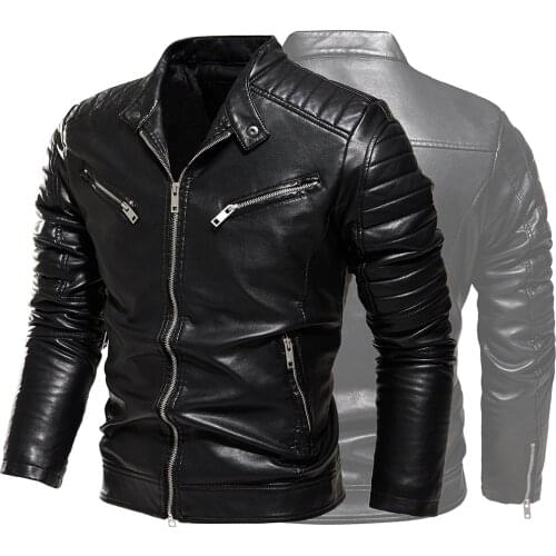 2021 Mens Fashion Leather Jacket Slim Fit PU Jacket Male Anti-wind Motorcycle Lapel Zipper Jackets Men Waterproof Biker Jacket