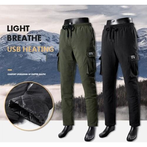 Men Outdoor Winter USB Electric Heated Pants Thicken Thermal Intelligent Thermostatic Trousers Climbing Fishing Hiking Pants
