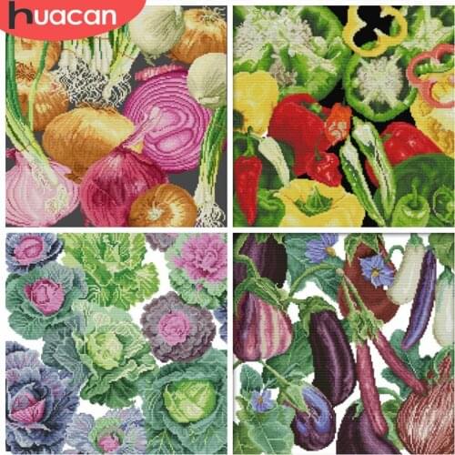 HUACAN Embroidery Food Sets Cross Stitch Vegetable Home Decoration Kits White Canvas Needlework 11CT 14CT DIY Gift