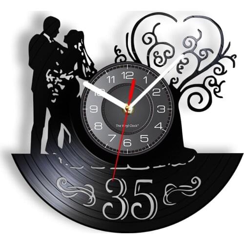 35th Wedding Anniversary Vinyl Record Wall Clock Everlasting Forever Love Watch Vintage Music Home Decor Gift For Him And Her