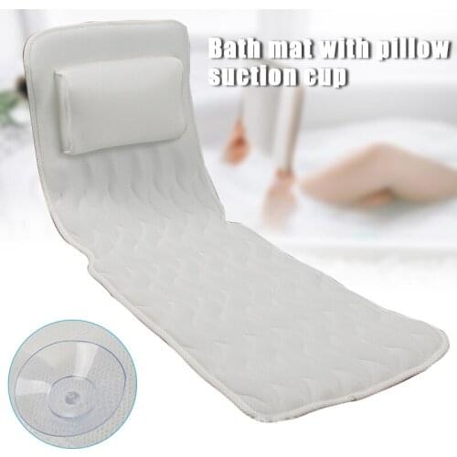 Non-Slip Bathtub Mat Tub Mattress Spa Full Body Cushion with Suction Cups + Pillow 3D Air Mesh Head Neck Shoulder Support