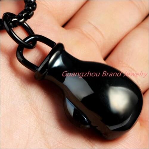 Newest Design Fashion 316L Stainless Steel Black Bling Mens Boxing Glove Pendant Necklace Top Quality+Chain 23.6"*3mm