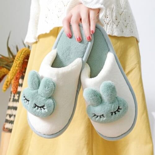 2021 New Cute Bunny Soft Fuzzy Slippers Women Rabbit Winter Warm Faux Fur Slides Plush Indoor Bedroom Non-Slip Flat Shoes