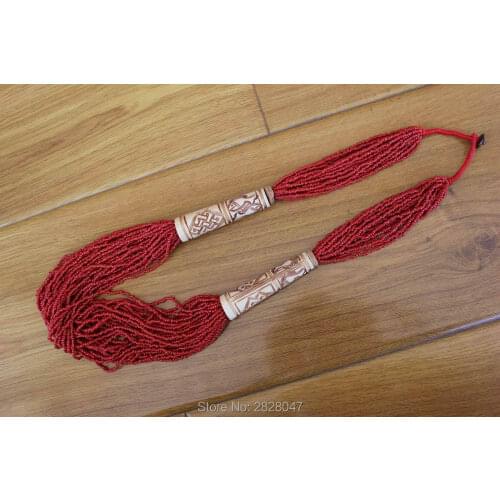 Nk213 Tribal Tibetan Bone Craved Lucky Signs Multi Rows Coral Beads Long Pendant Necklaces Women Kolye Collares Moana