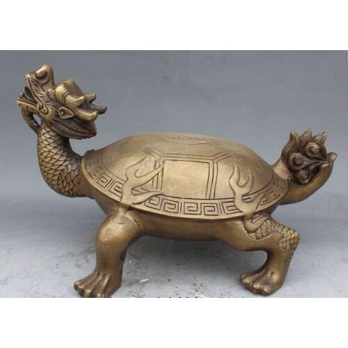 Song voge gem S0030 14" Chinese Feng shui Bronze Animal Dragon Turtle Tortoise Statue Sculpture
