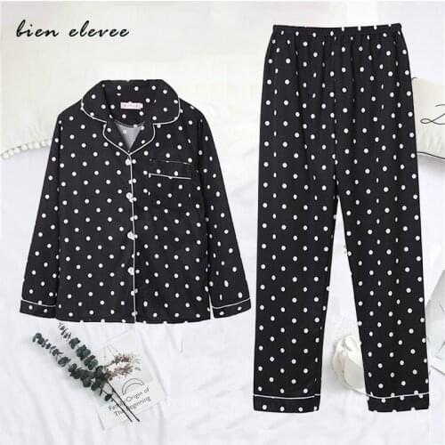 Faux Silk Pajamas Set Spring Summer Women Pajamas Sleepwear Satin Silk Homewear Suit Long Sleeve 2 Pieces Loungwear Polka Dot