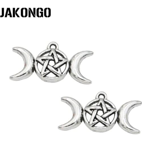 JAKONGO Antique Silver Plated Tripple Moon Charm Pendant for Jewelry Making Bracelet Findings Accessories DIY 16x30mm 10PCS/lot