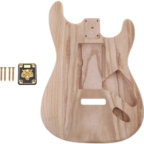 Polished Wood Unfinished Electric Guitar Body with Alloy Neck Plate for ST Guitar Replacement Parts